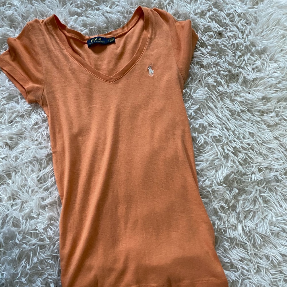 peach v neck polo tee